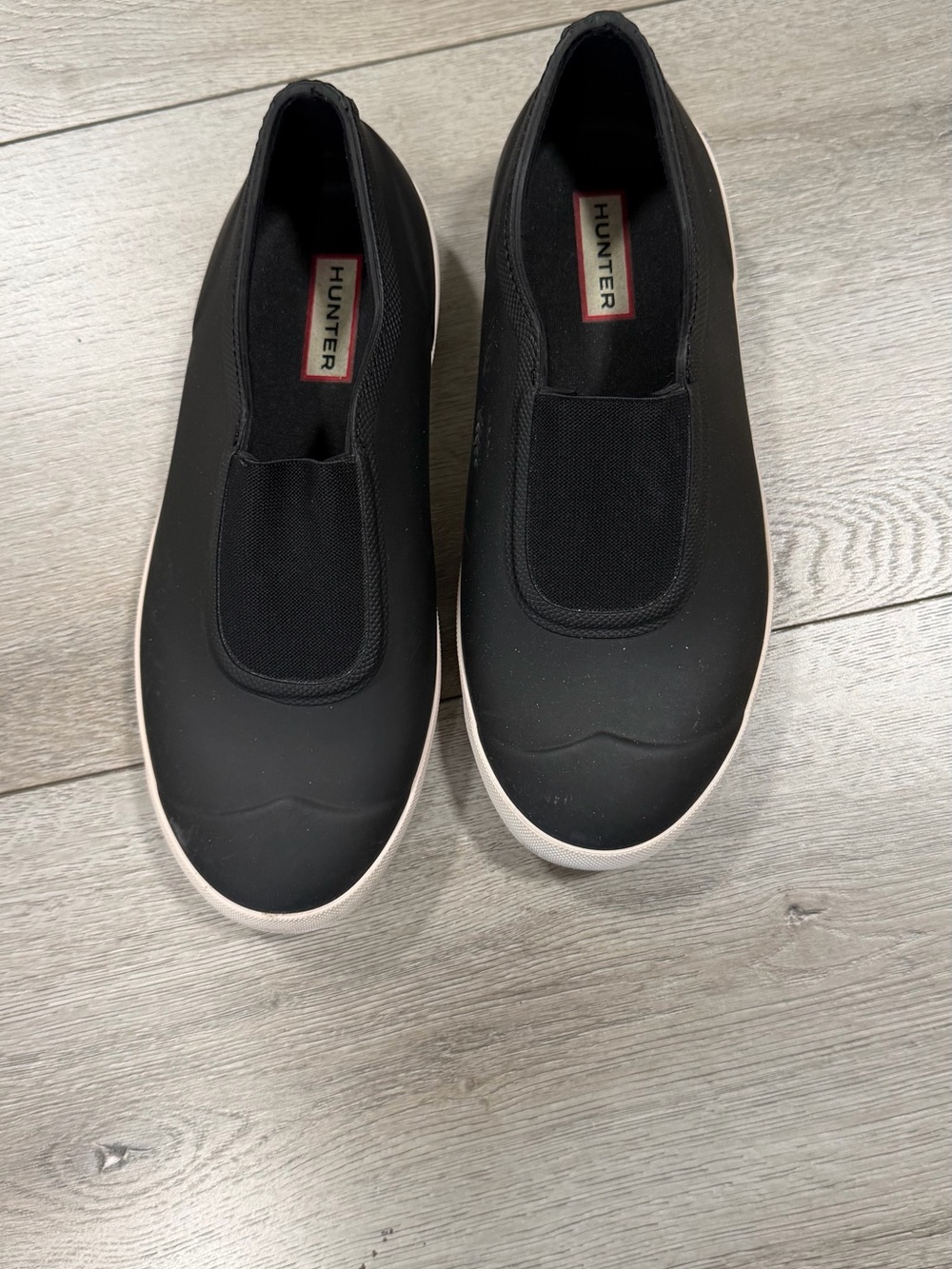 Hunter Black Slip-On Sneakers with White Sole